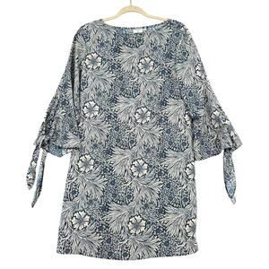 Morris Co x H&M Floral Pattern 3/4 Sleeves Tie Cuff Boat Neck Shift Dress Size 6